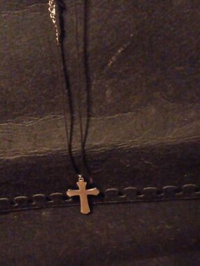 Simple Cross Pendant Necklace in Silver on Black Cord
